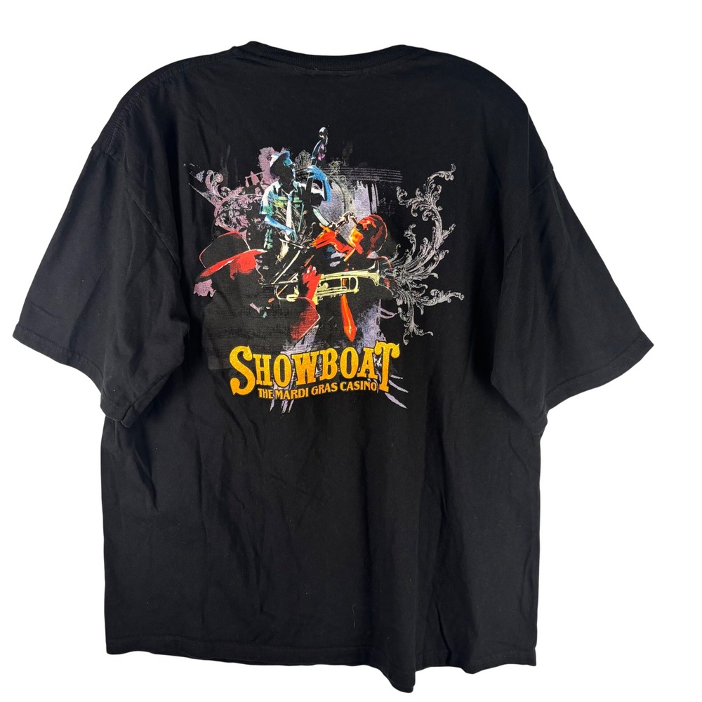 Showboat The Mardi Gras Casino Jazz Graphic T-Shirt Mens XL Black Duck Co Cotton